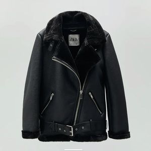 Zara leather biker jacket shearling